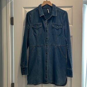 Free People Denim Button-Up Shirt Dress